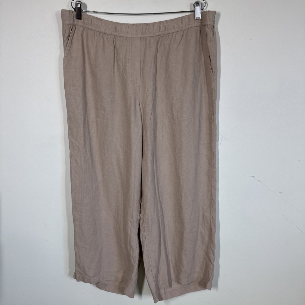 J Jill Pure Jill Linen Blend Khaki Wide Leg Pull On Casual Pants Size XL Coastal